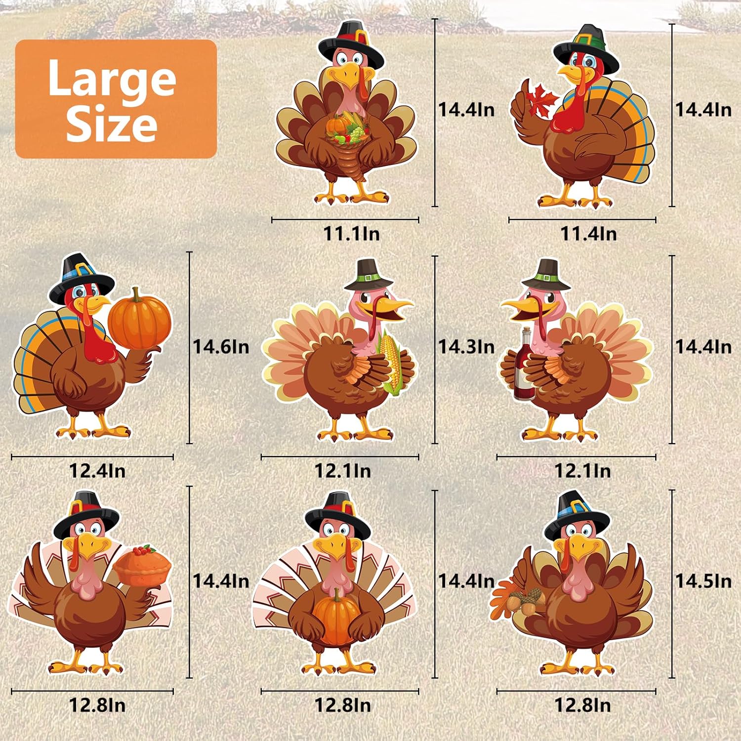 Large Thanksgiving Yard Signs 8pc with Stakes Turkey Give Thanks Happy Thanksgiving Decorations Outdoor Harvest Garden Porch Signs Seasonal Holiday Party Supplies Lawn Yard Decorations