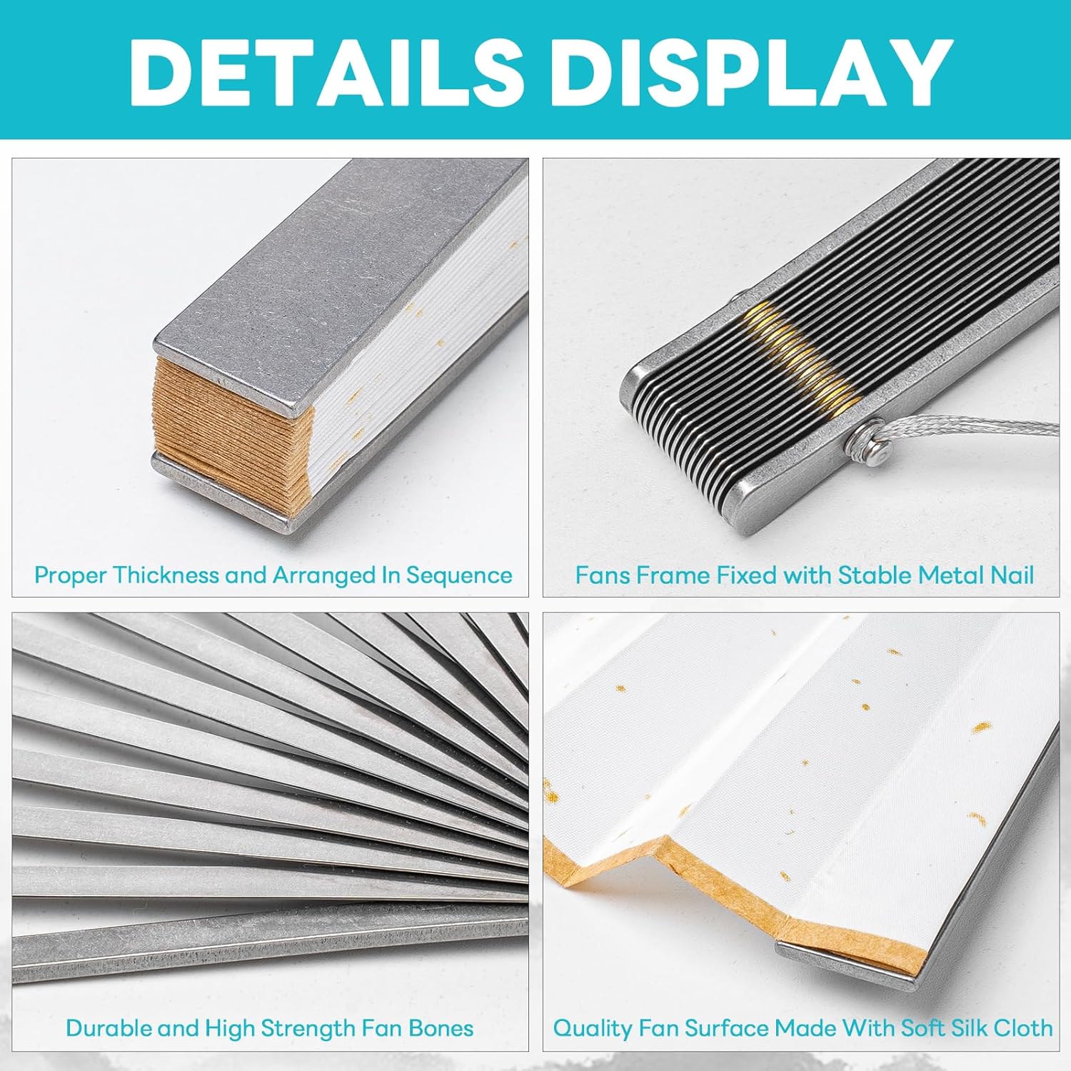 TISUR Large Titanium Folding Hand Fan, Chinese Kung Fu Tai Chi Hand Fan Foldable Festival,Edc Gear and Gadgets For Men Every Day Carry (White Stainless Steel)