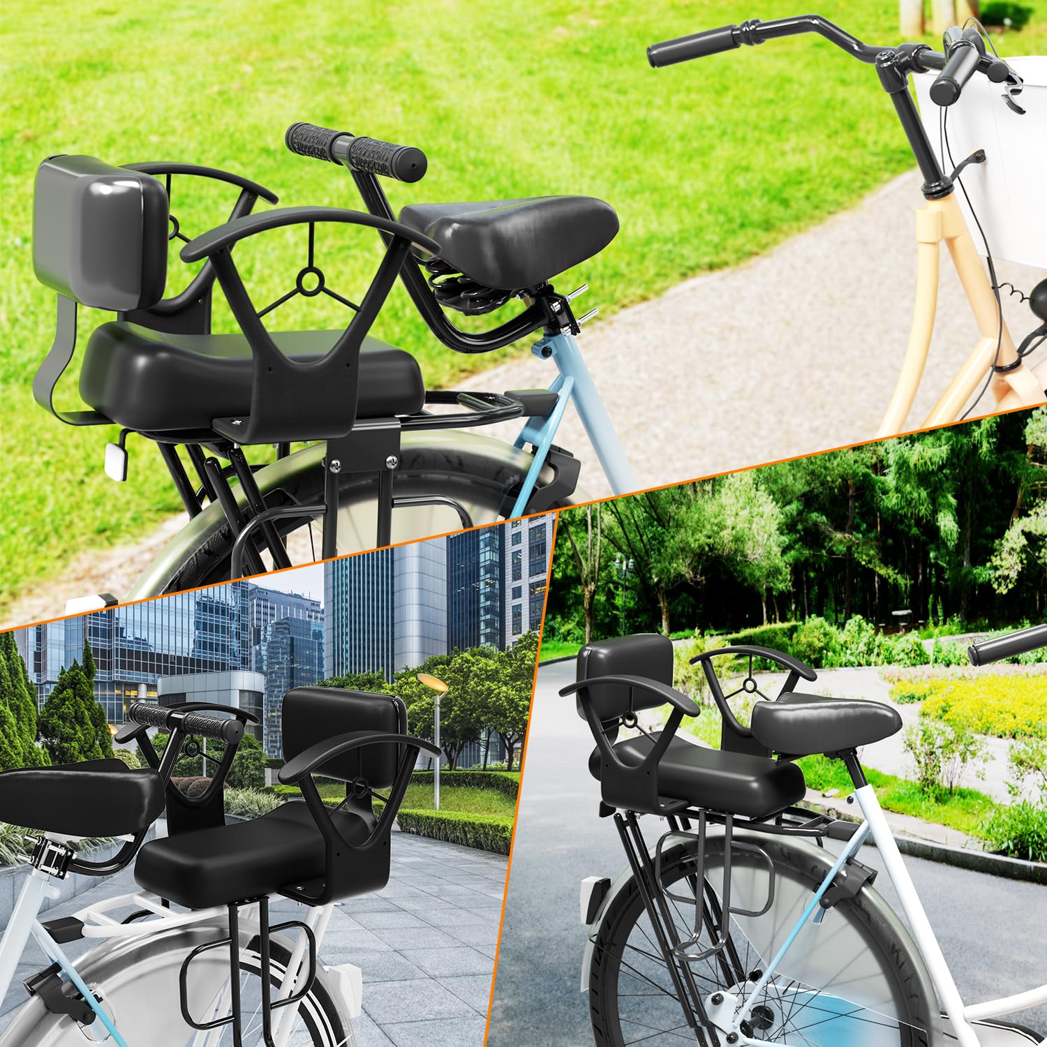 XIEEIX Siège de vélo arrière pour enfant, protection à 360°, montage arrière, siège arrière de vélo réglable en largeur, convient à la plupart des cadres arrière de vélo