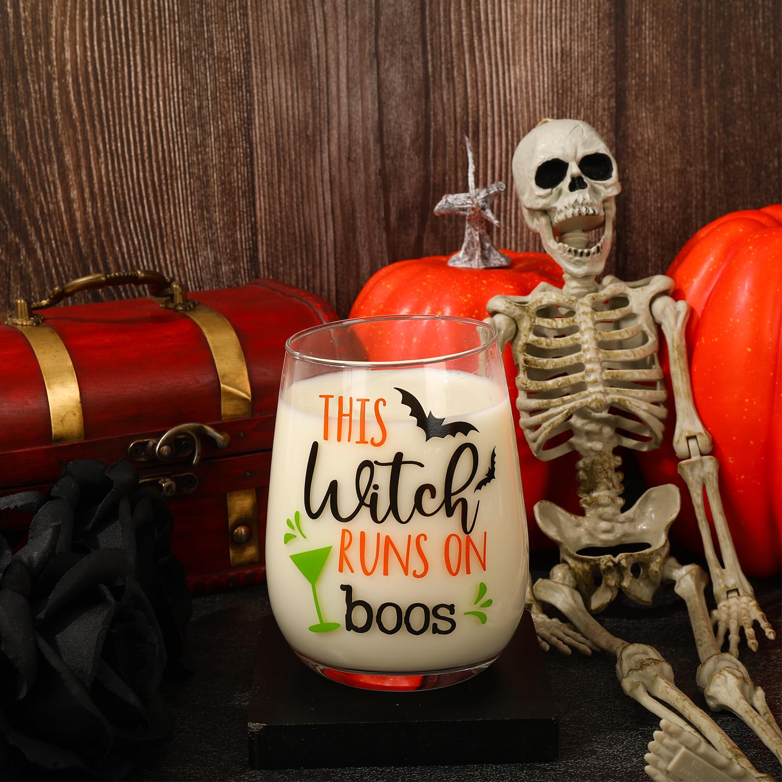 Whaline Halloween Wine Glasses Set Of 2 Bat Stemless Wine Glasses 15 Oz Halloween Party Drinking Glasses For Trick Or Treat Birthday Party