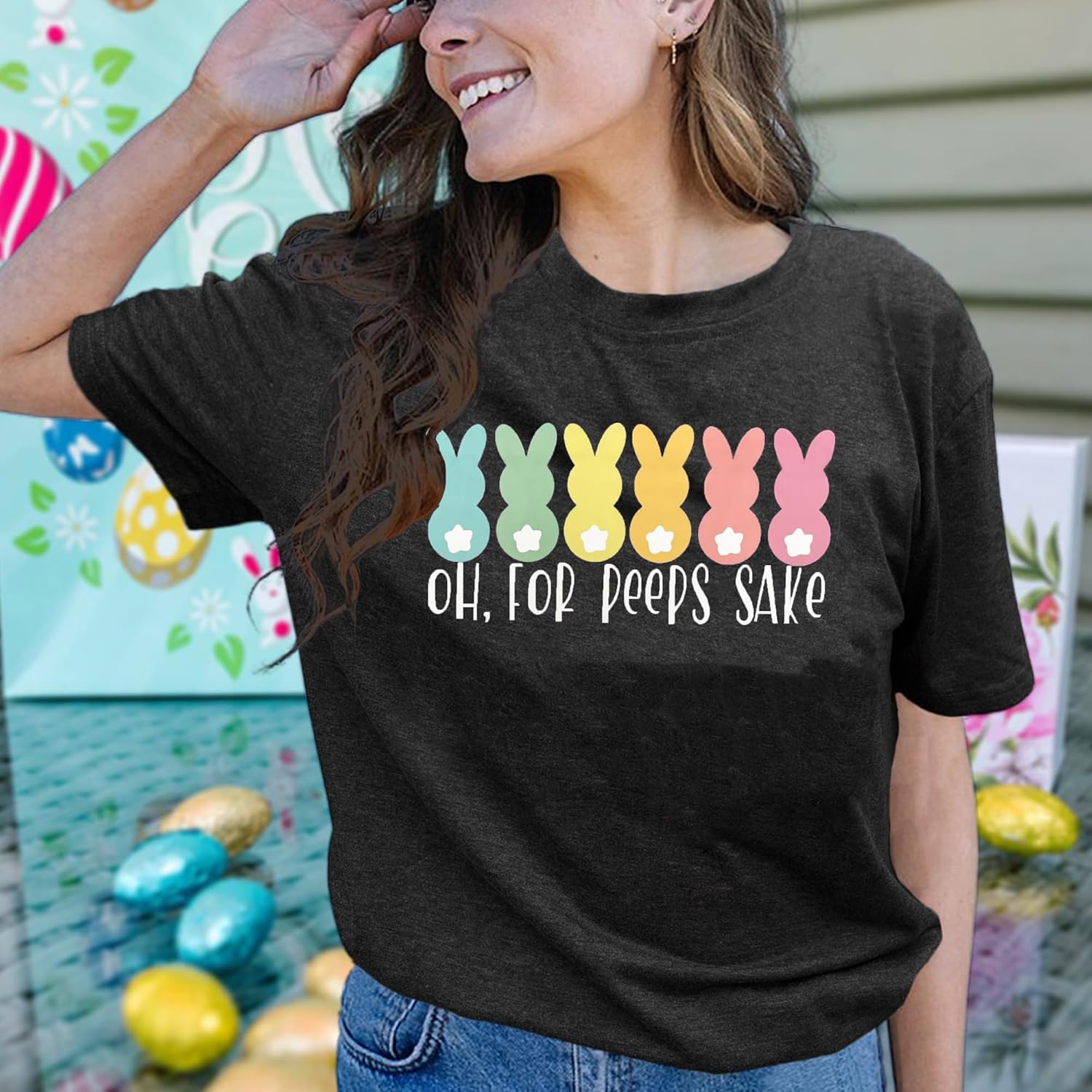 Happy Easter Shirts for Women Funny Bunny T-Shirt Rabbit Graphic Tee Tops Easter Egg Holiday Shirt - Image 3