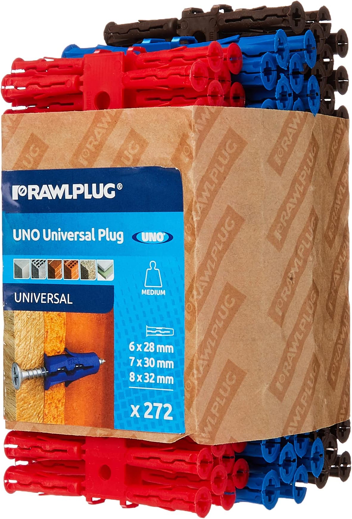 Rawlplug 68-635 Uno Plug Clip (Pack of 272) - Red / Brown / Blue