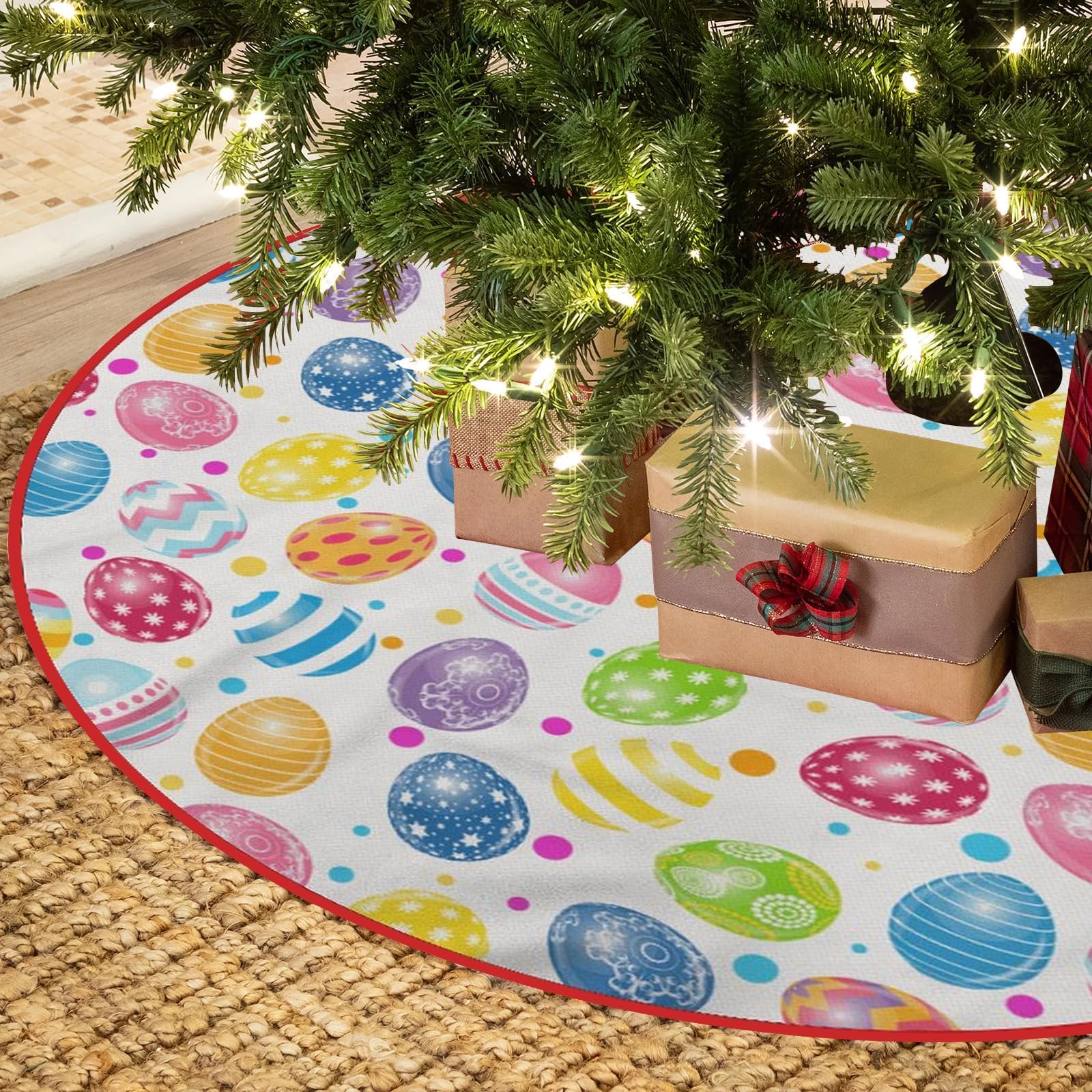 Easter Egg Tree Skirts Xmas Ornaments, Easter Eggs Tree Mat for Christmas Party Holiday All Occasions 48 Inches