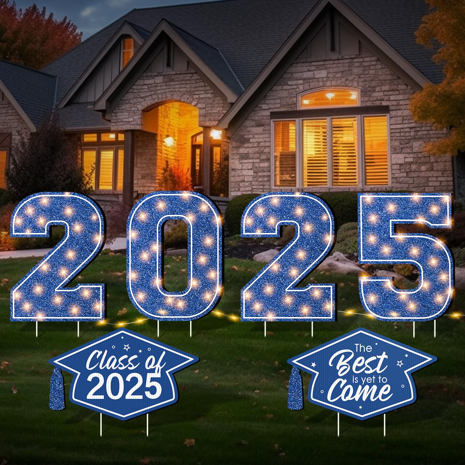 2026 Graduation Yard Sign Decorations with LED String Light, Large 2026 Yard Signs with Stakes Class of 2026 Light Up Lawn Yard Signs for Outdoor