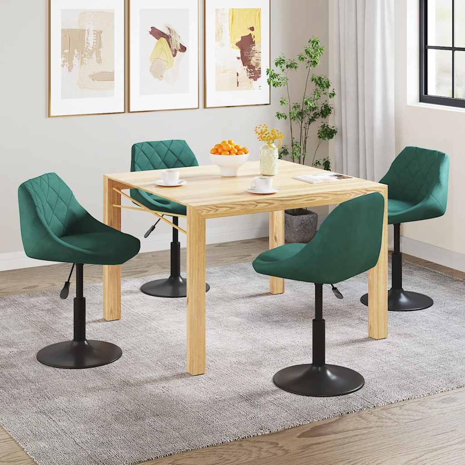 Sedie da Pranzo Girevoli, 4 Pezzi Design Moderno in Velluto Verde Scuro con Schienale Ergonomico e Base in Acciaio, Regolabili in Altezza con Meccanismo a Gas, per Sala da Pranzo e Ufficio Domestico