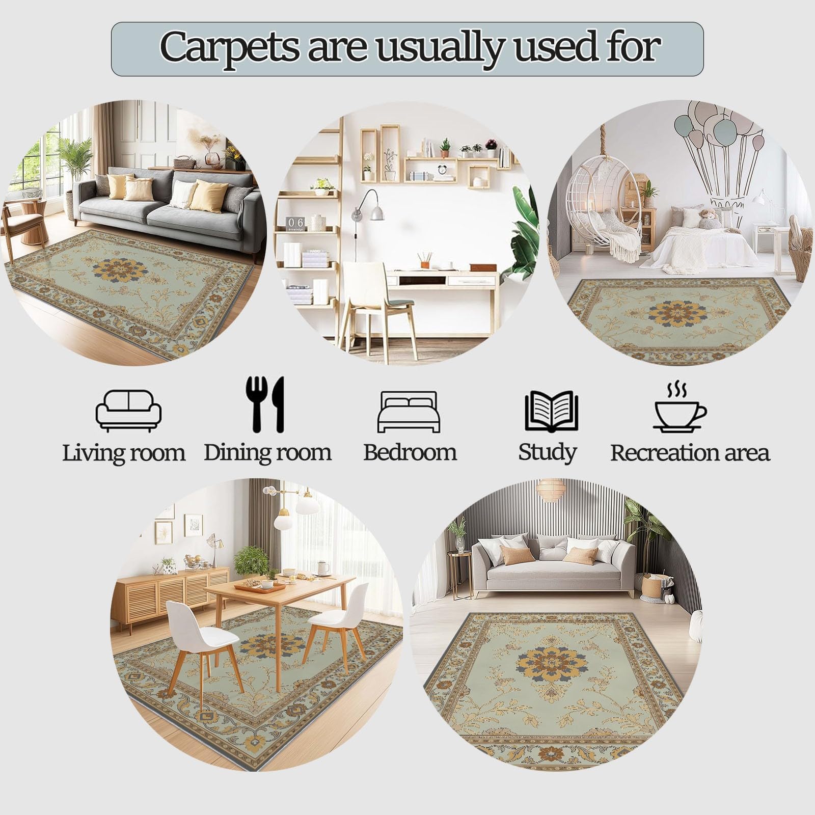 Piante E Fiori Arte Tappeto Soggiorno 140 x 200 cm Camera Da Letto Lavabile in Lavatrice Antiscivolo Grandi Fiori & Motivo Simmetrico Tradizionale Carpet Ufficio Sala da Pranzo Morbido Pelo Ras Rug