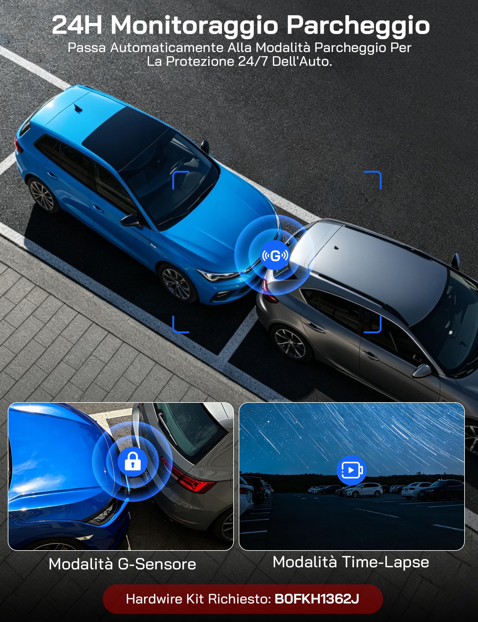 WOLFANG Dash Cam Auto, Dashcam 4 Canali 610° Telecamera Auto 4K Fronte 1080P Retro Interno Laterali, 5.8GHz Wi-Fi, IPS 3.39", Visione Notturna, Monitor di Parcheggio, Sensore G, WDR