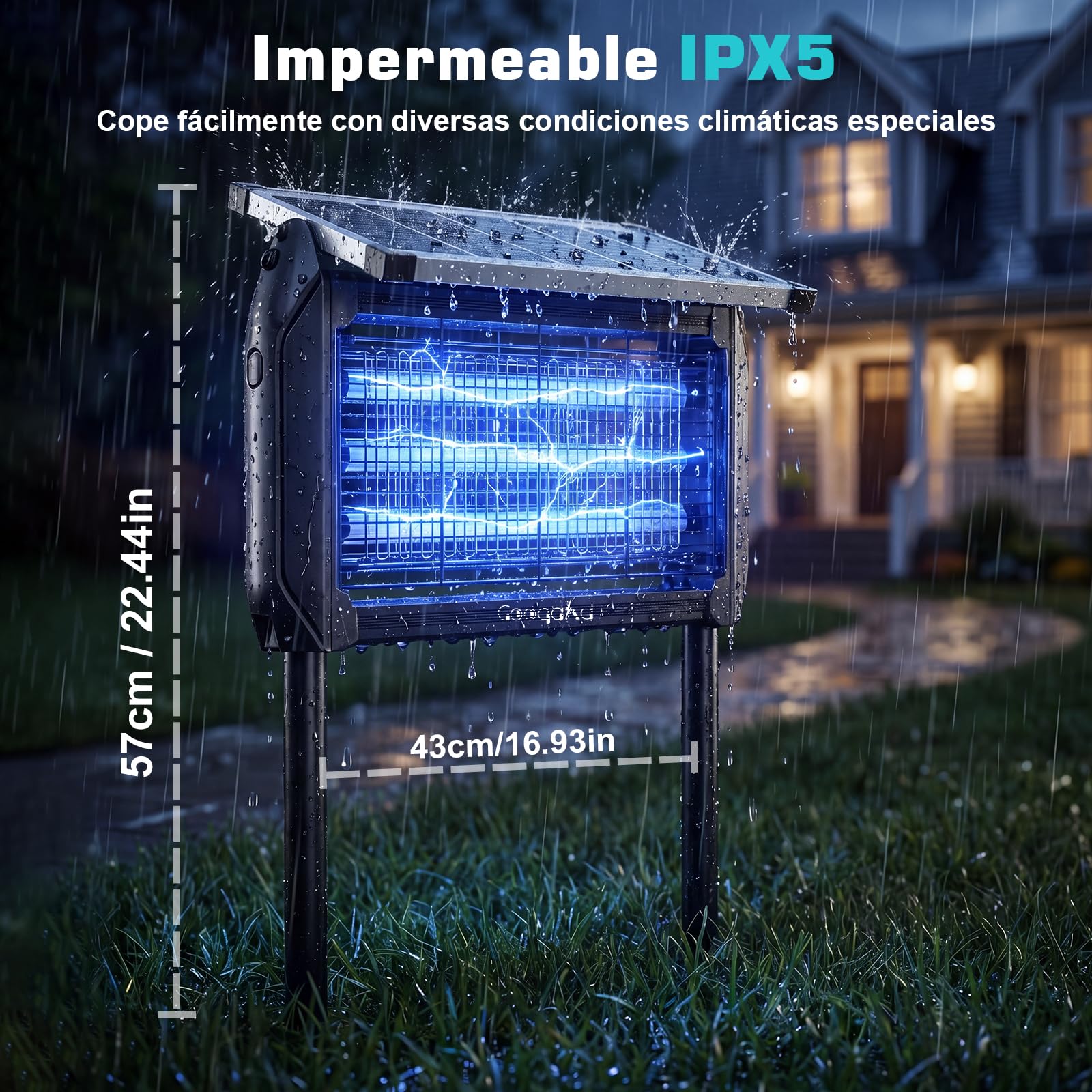 Insecticida Eléctrico Solar 10W Exterior - Lámpara Antimosquitos, Trampa para Moscas 4000V con Luz UV, Impermeable IPX5, Mata Mosquitos para Cocina, Casa, Patio, Jardín, Camping