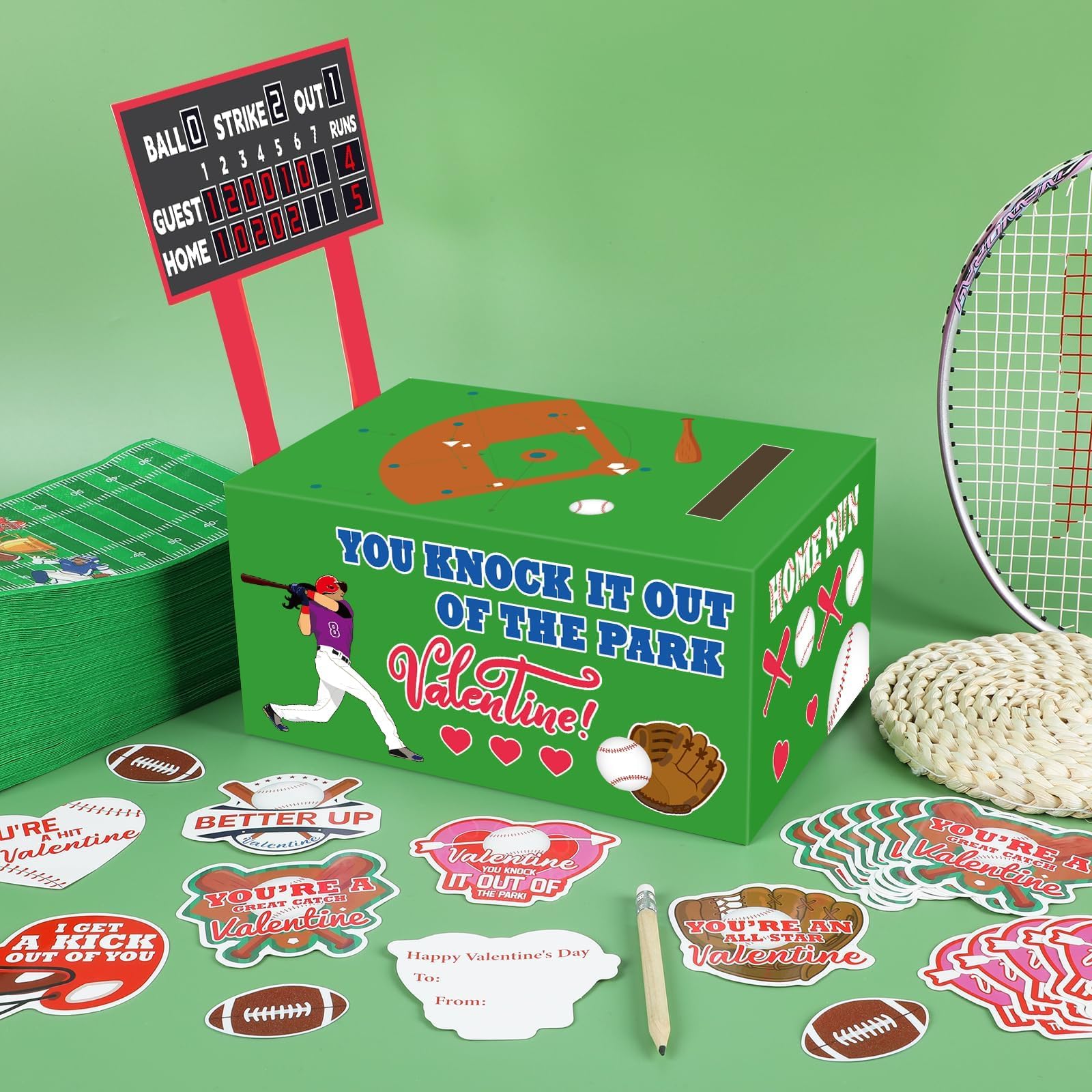CHUNNIN Valentinstag-Bastelset Für Kinder – Baseball-Kartenbox Mit 48 Grußkarten, DIY, Für Schule & Party
