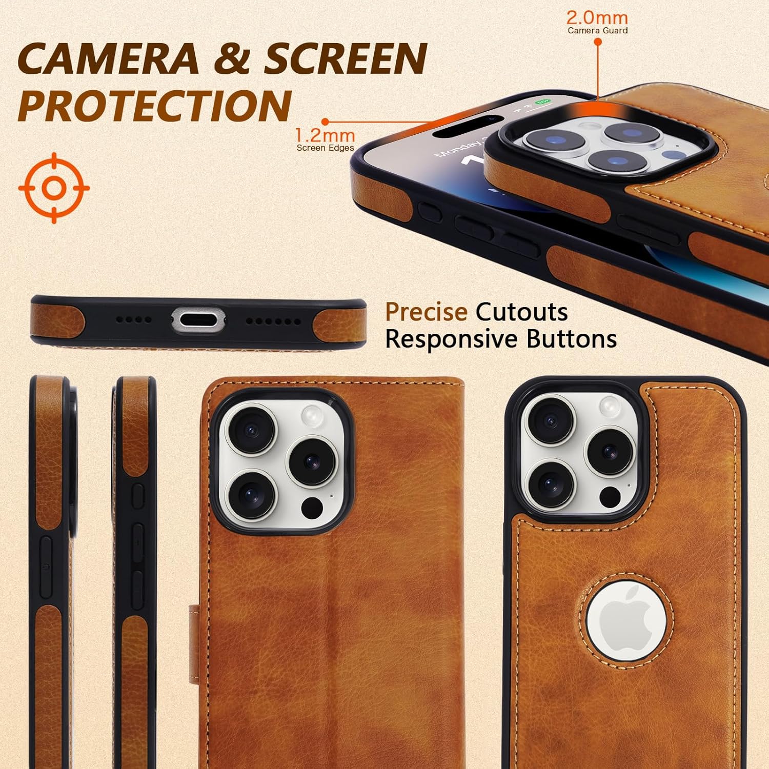 2 in 1 PU Leather for iPhone 13 PRO MAX Leather Case, Detachable Wallet Case with Card Holder, Removable Flip Cover with RFID Blocking, Stand Shockproof Phone Cover(Compatible with MagSafe) Brown - Image 8