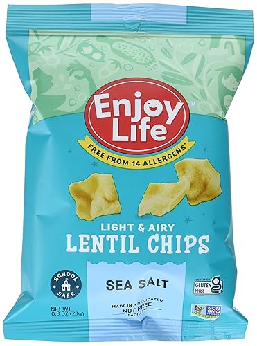 Enjoy Life - Chips de lentejas de sal marina, sin lácteos, sin soja, sin nueces, sin OMG, veganos, sin gluten, bolsas de 0.8 onzas (paquete de 12),