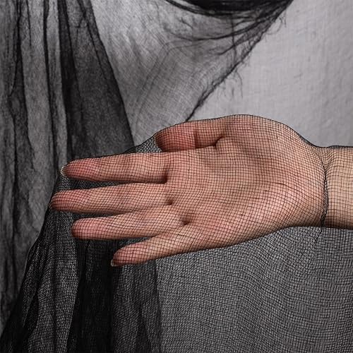 Miniatura 3 de Whaline Tela espeluznante negra de Halloween de 500 x 87 pulgadas, tela de gasa espeluznante para decoración de Halloween para casas embrujadas,