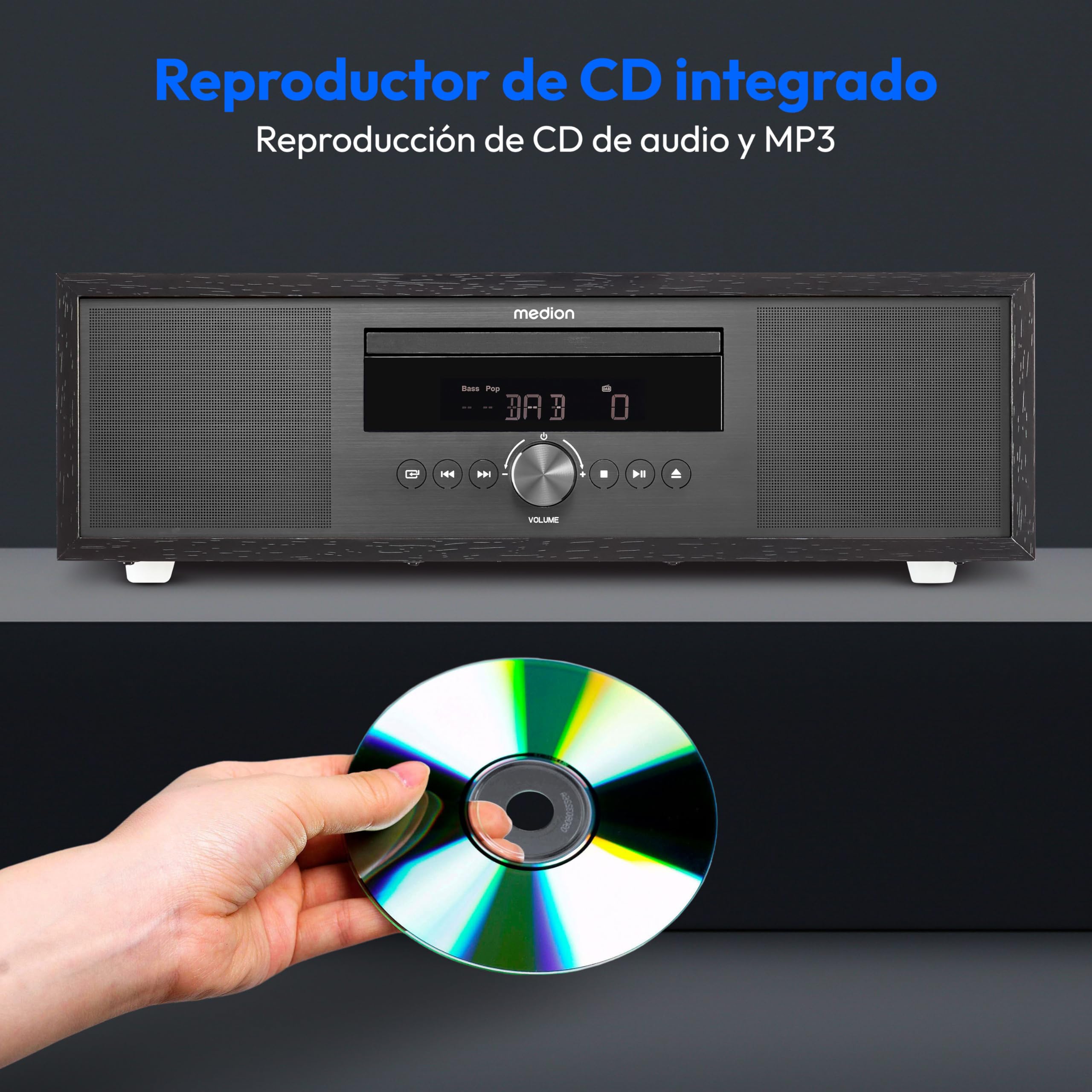 MEDION P64145 Sistema de Audio Todo en uno (Dab+, CD, MP3, Radio FM PLL, USB, Sistema Compacto, diseño Elegante, función de Alarma, Temporizador para Dormir) Antracita