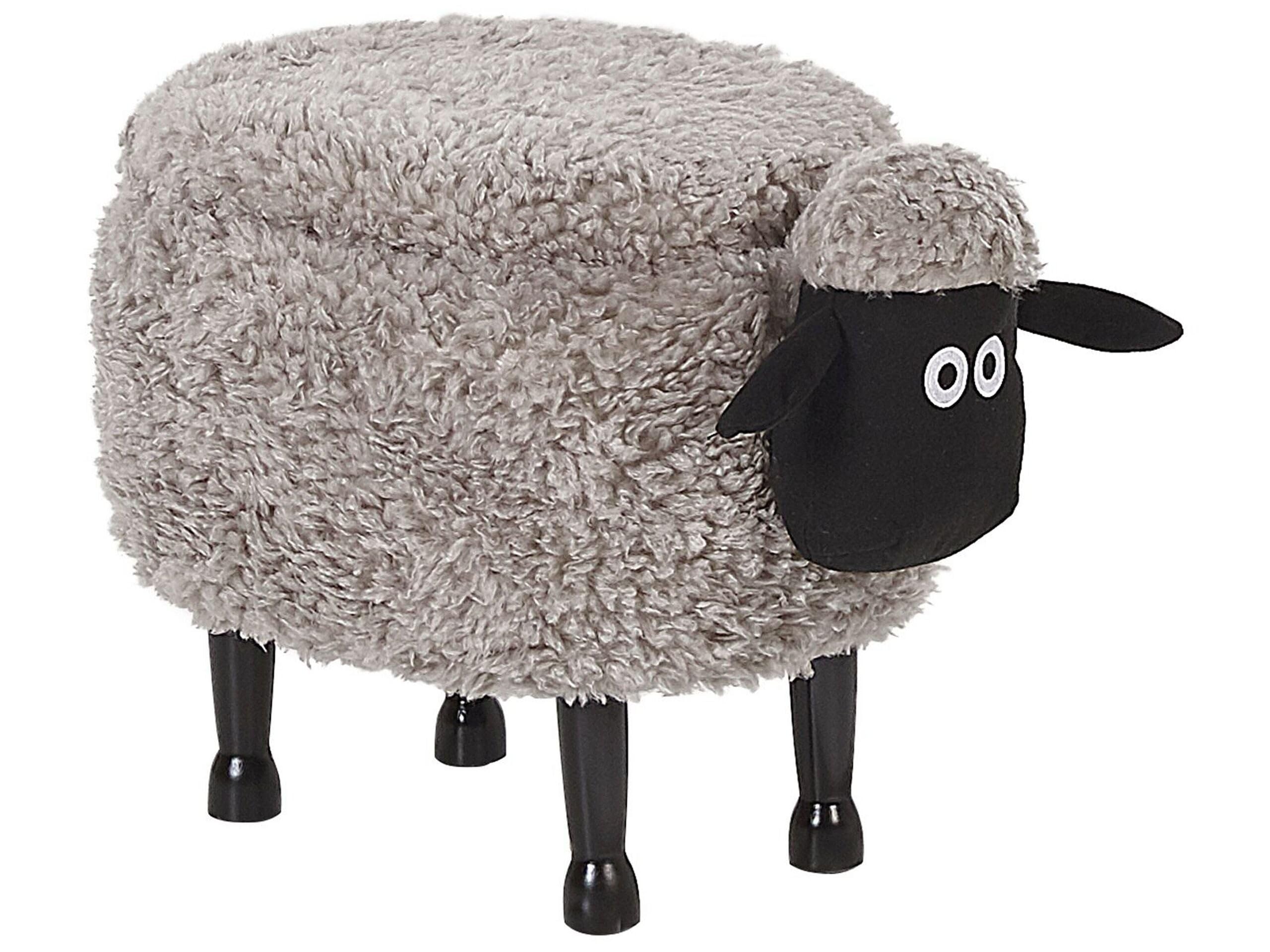 Beliani Bezaubernder Hocker für Kinder in Schaf-Form grau Felloptik mit Stauraum Sheep