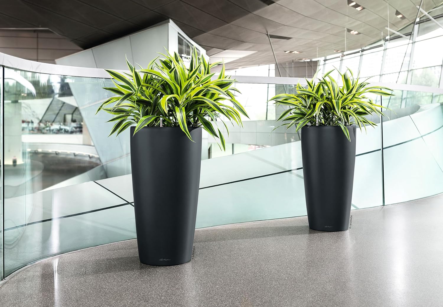 Lechuza Rondo 40 Basalt Grey Matt, Self-Watering Tall Planter, D15.7 H29.5 in