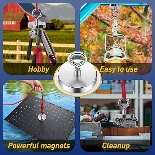 Miniatura 3 de Imanes de pesca de neodimio fuertes, 700 libras (698.9 lbs) de potencia de tracción, imanes de tierras raras, 2.95 pulgadas (2.953 in) de diámetro