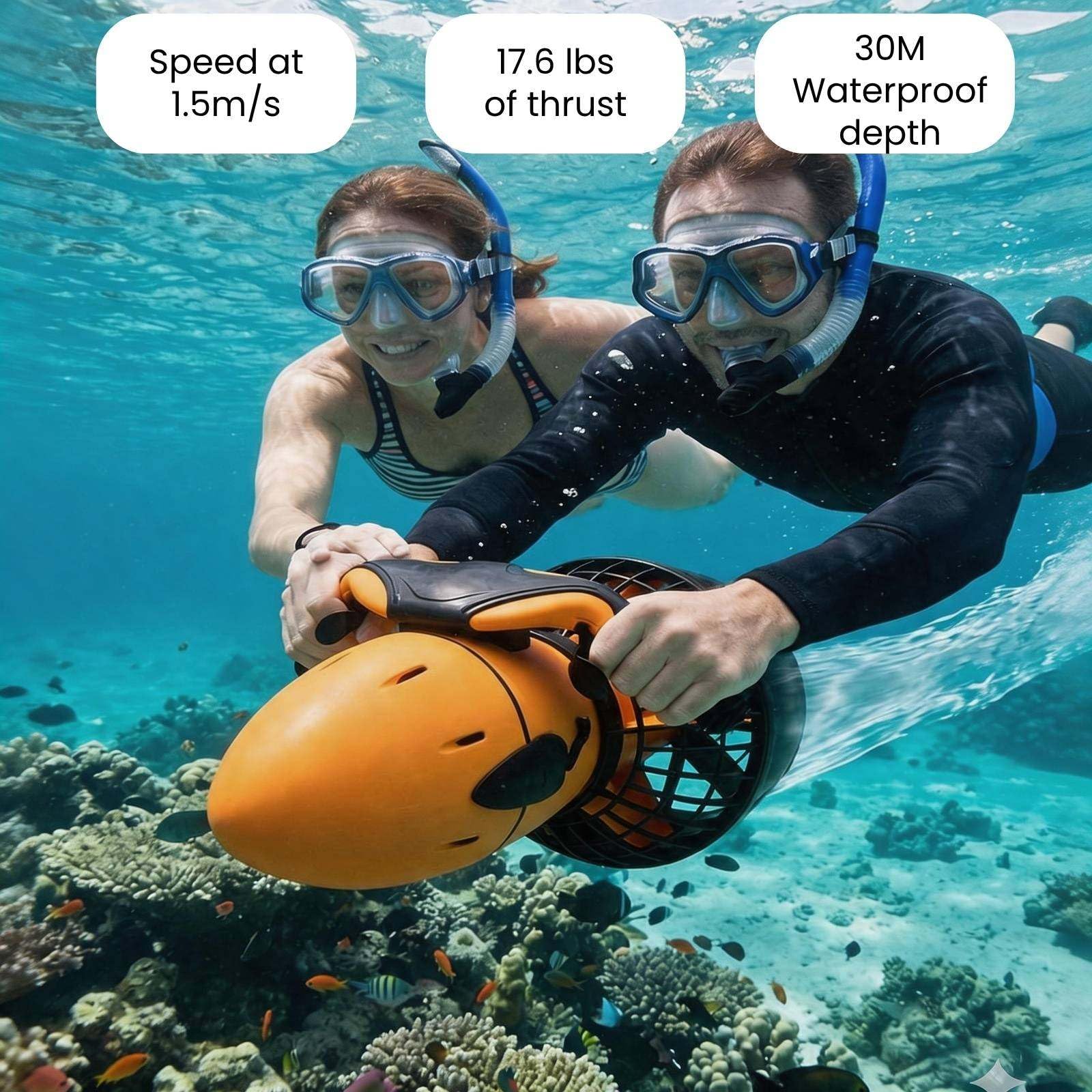 Scooter subacqueo 500W IP68 Impermeabile Fino a 30M Autonomia 60 Minuti Velocità Regolabile per Snorkeling Avventure in Mare Piscina Nuoto Sport Acquatici
