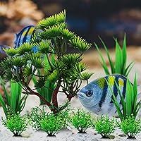 Vista 5 de Decoraciones de plantas de pecera, 10 plantas artificiales para decoración de acuario, decoraciones de peces de árbol de plástico verde para tanque