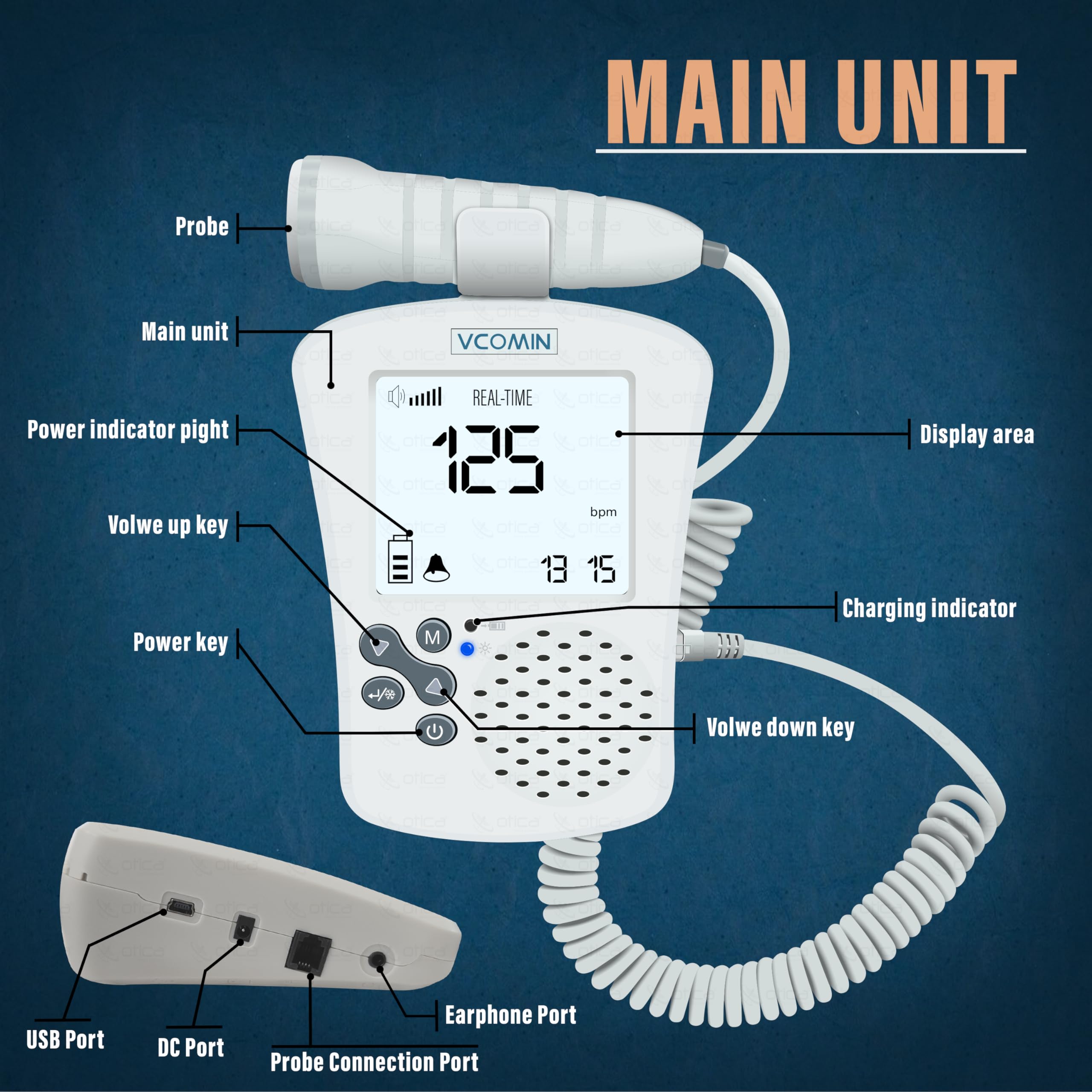OTICA Vcomin Fetal Doppler for Baby Heart Rate Monitoring (Black Display, 300D) - Image 4 thumbnail