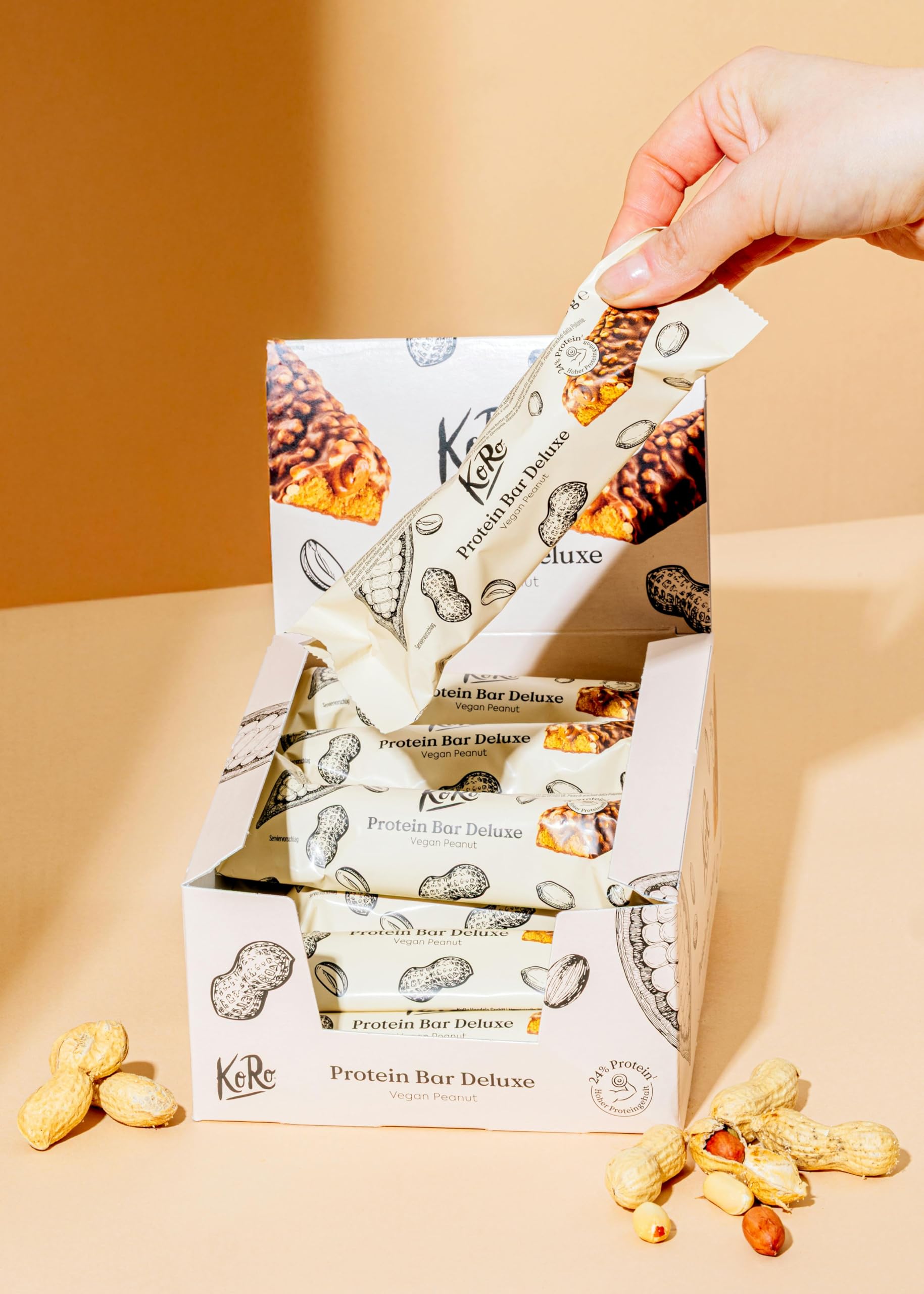 KoRo - Barre protéinée Deluxe Vegan cacahuète 12 x 55 g - Riche en protéines - Vegan - Sucrée au maltitol et au sucralose