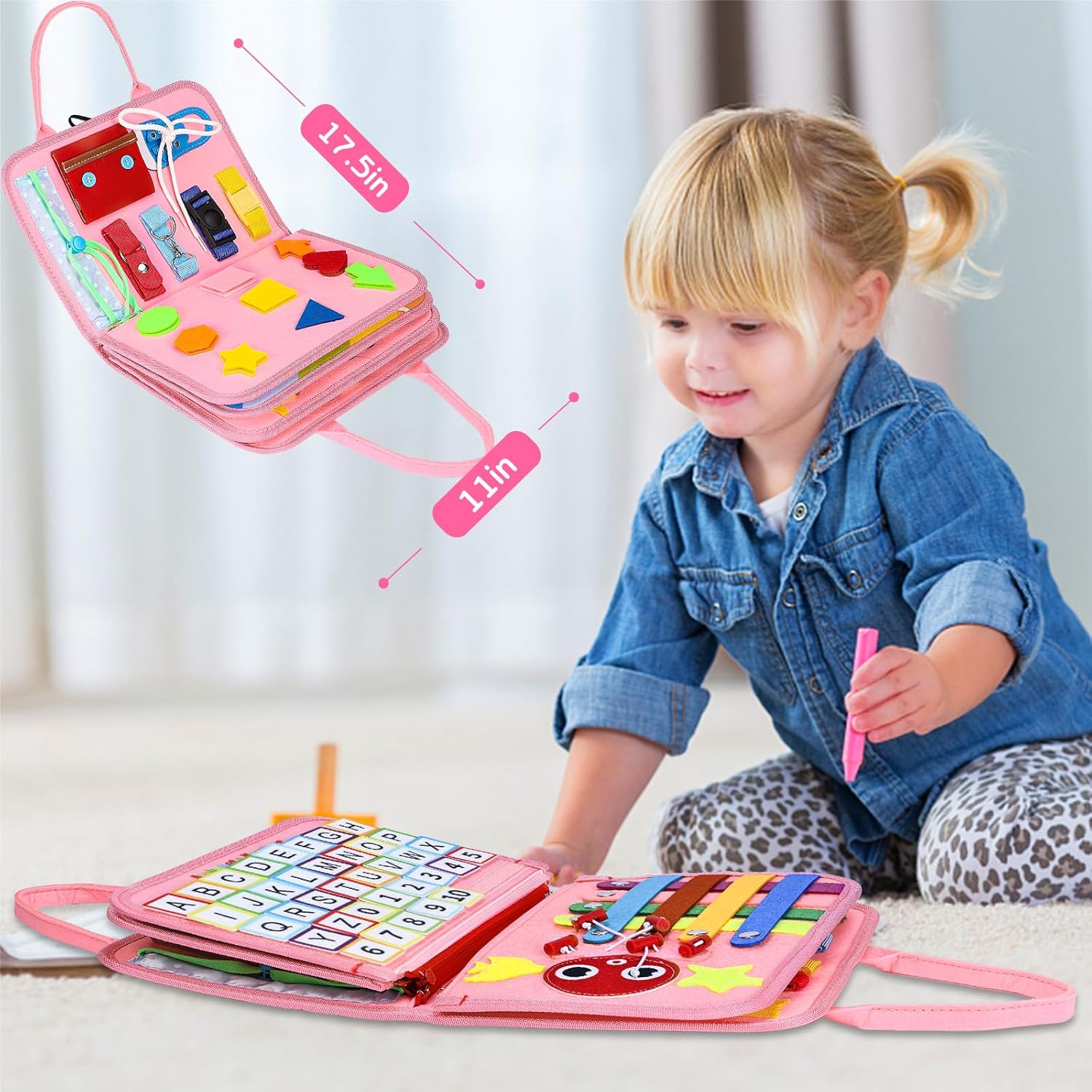 Esjay Toddler Busy Board Montessori Toys for Girls, Sensory Book Educational Activities for Learning Fine Motor Skills, Birthday Gifts for Girls Toddlers, Travel Toys for Airplane Car, Fairy Horse - Image 5