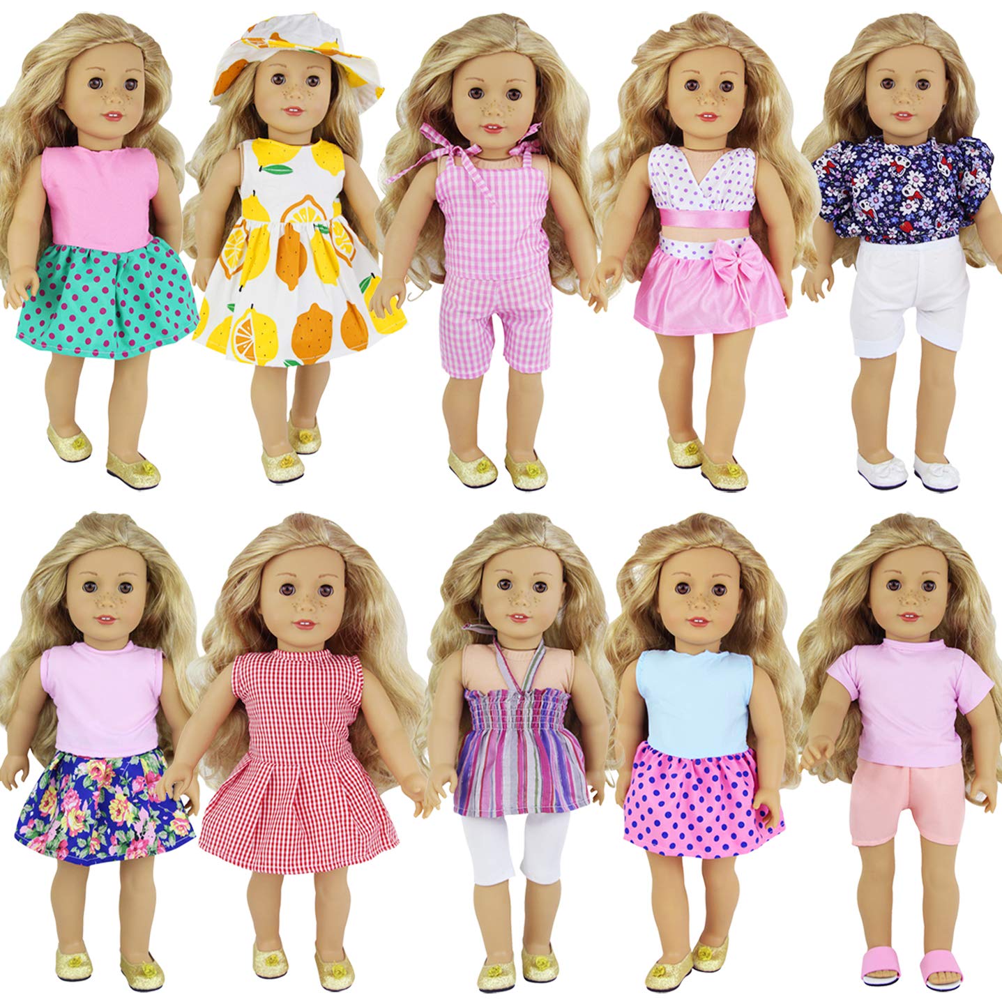 ZITA ELEMENT 10 Sets Clothes for American 18 Inch Girl Doll - Handmade Fashion Oufits, Daily Party Dress Fits 16 Inch - 18 Inch Girl Dolls Accessories