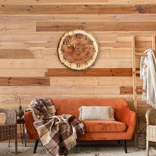 Miniatura 4 de JoFomp Reloj de pared de madera con anillo anual, funciona con pilas, reloj de pared silencioso de 12 pulgadas sin tictac, reloj de pared rústico