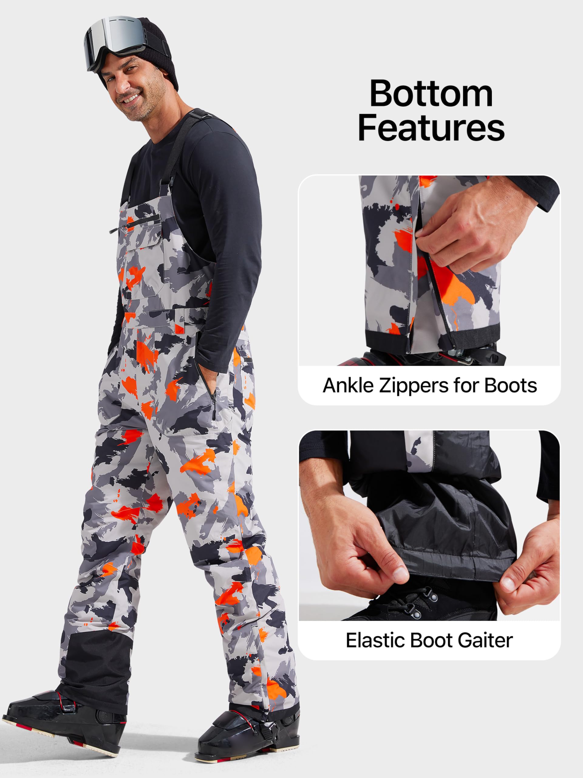 FREE SOLDIER Bavaglini da neve da uomo, pantaloni da sci Softshell, impermeabili, isolati, caldi, antivento, salopette da sci