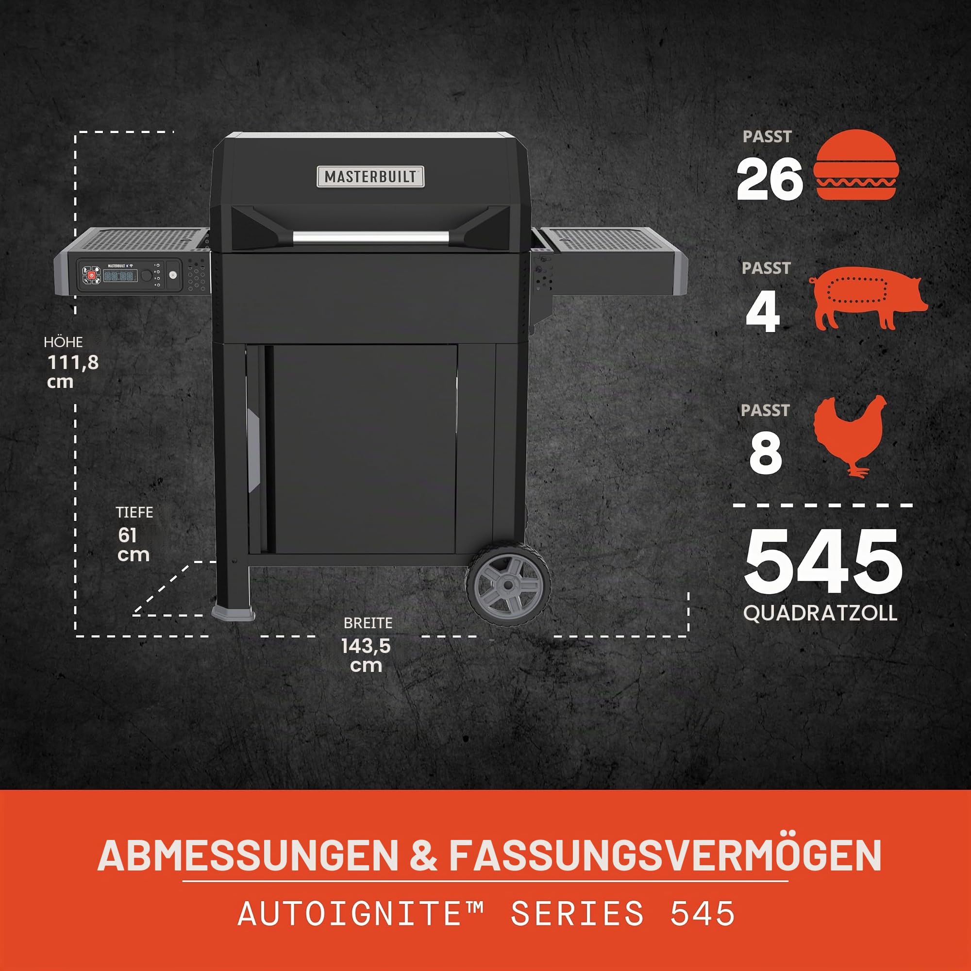 Meisterbuilt AutoIgnite 545 Digitaler Holzkohlegrill und Räucherofen mit digitaler Steuerung, App-Konnektivität, Anbratplatte, Mini-Trichter und 545 Koch-Quadratzoll in Schwarz, Modell MB20042724
