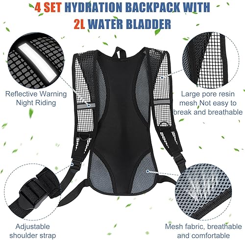 Miniatura 4 de Chunful Mochila de hidratación con vejiga de agua de 2 litros, mochila de hidratación ligera para senderismo, ciclismo, escalada, mochila de agua