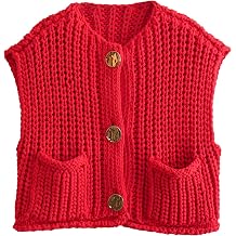 Wyeysyt Sweater Vest Women Sleeveless Crop Knit Cardigan Casual Button Down Cropped Knitted Sweater Vest with Pockets