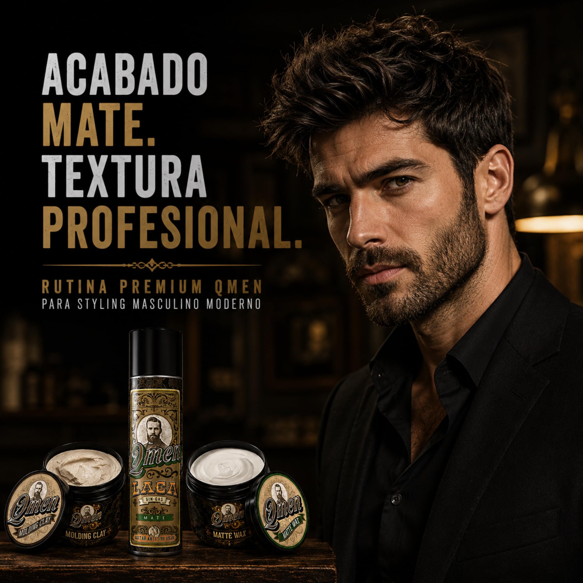 QMEN Kit Acabado Mate Hombre – Laca Mate Sin Gas + Cera Mate Wax + Molding Clay | Fijación Fuerte y Flexible | Cera Pelo Hombre Mate Natural | Styling Profesional Barbería