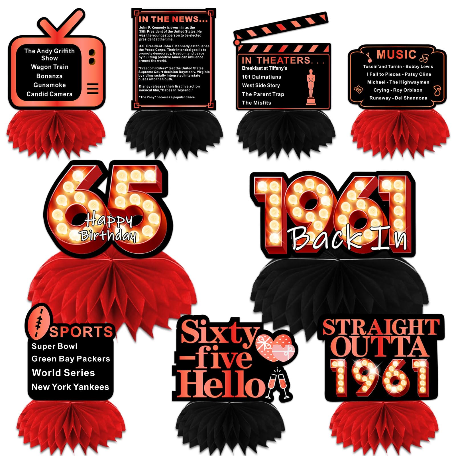 Back In 1961 Red and Black Table Honeycomb Centerpieces Happy 65th Birthday Table Toppers Table Decorations 65th Gifts for Girls Women 65th Birthday