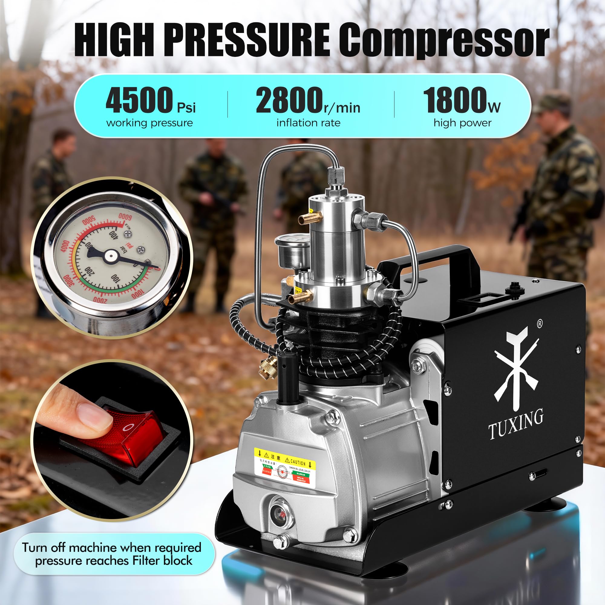 TUXING 4500Psi Pcp sprężarka powietrza pompa wysokociśnieniowa chłodzona wodą pompa do nurkowania TXES022 220V