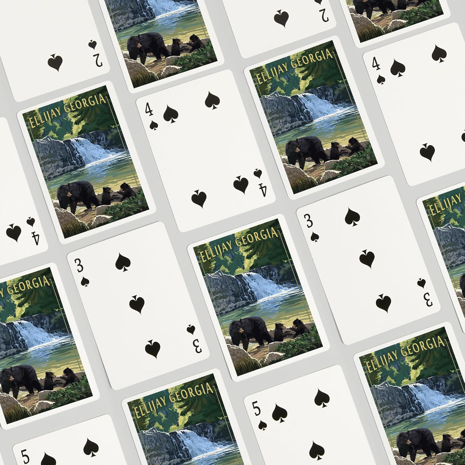 Lantern Press Ellijay, Georgia, Bear Family and Waterfall, 52 Playing Cards for Adults, Poker Size Card Deck