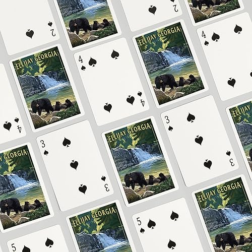 Miniatura 4 de Lantern Press Ellijay, Georgia, Bear Family and Waterfall (52 cartas de juego, baraja de cartas de tamaño póquer con comodines)
