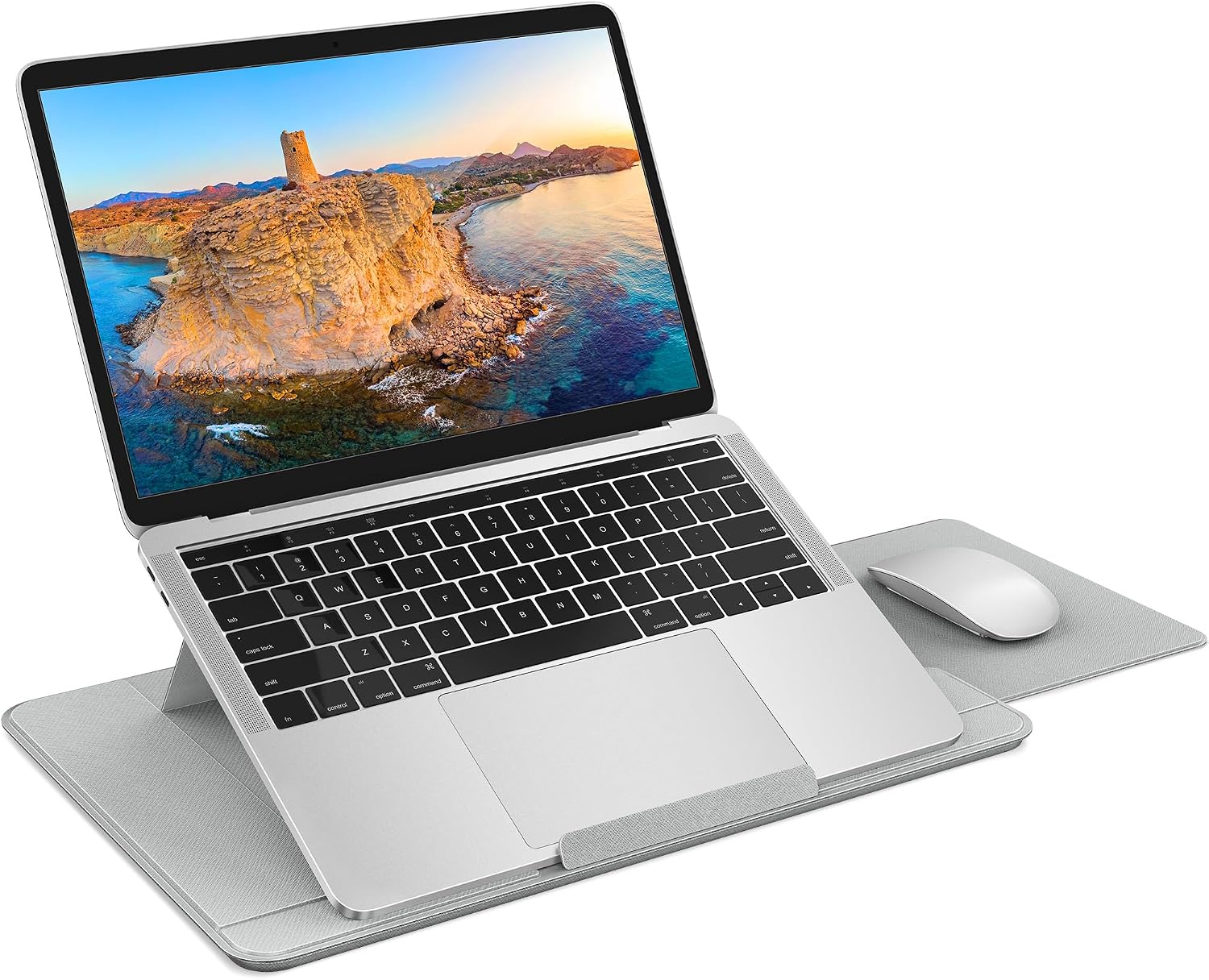 AboveTEK Adjustable Laptop Lap Desk, 3 Ergonomic Angles, PU Leather Non-Slip Surface, Heat Shield, Retractable Mouse Pad, Portable Laptop Lap pad for Bed, Sofa, Travel (Light Gray)