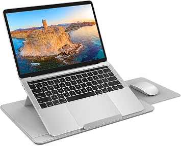 AboveTEK Adjustable Laptop Lap Desk, 3 Ergonomic Angles, PU Leather Non-Slip Surface, Heat Shield, Retractable Mouse Pad, Portable Laptop Lap pad for Bed, Sofa, Travel Light Gray