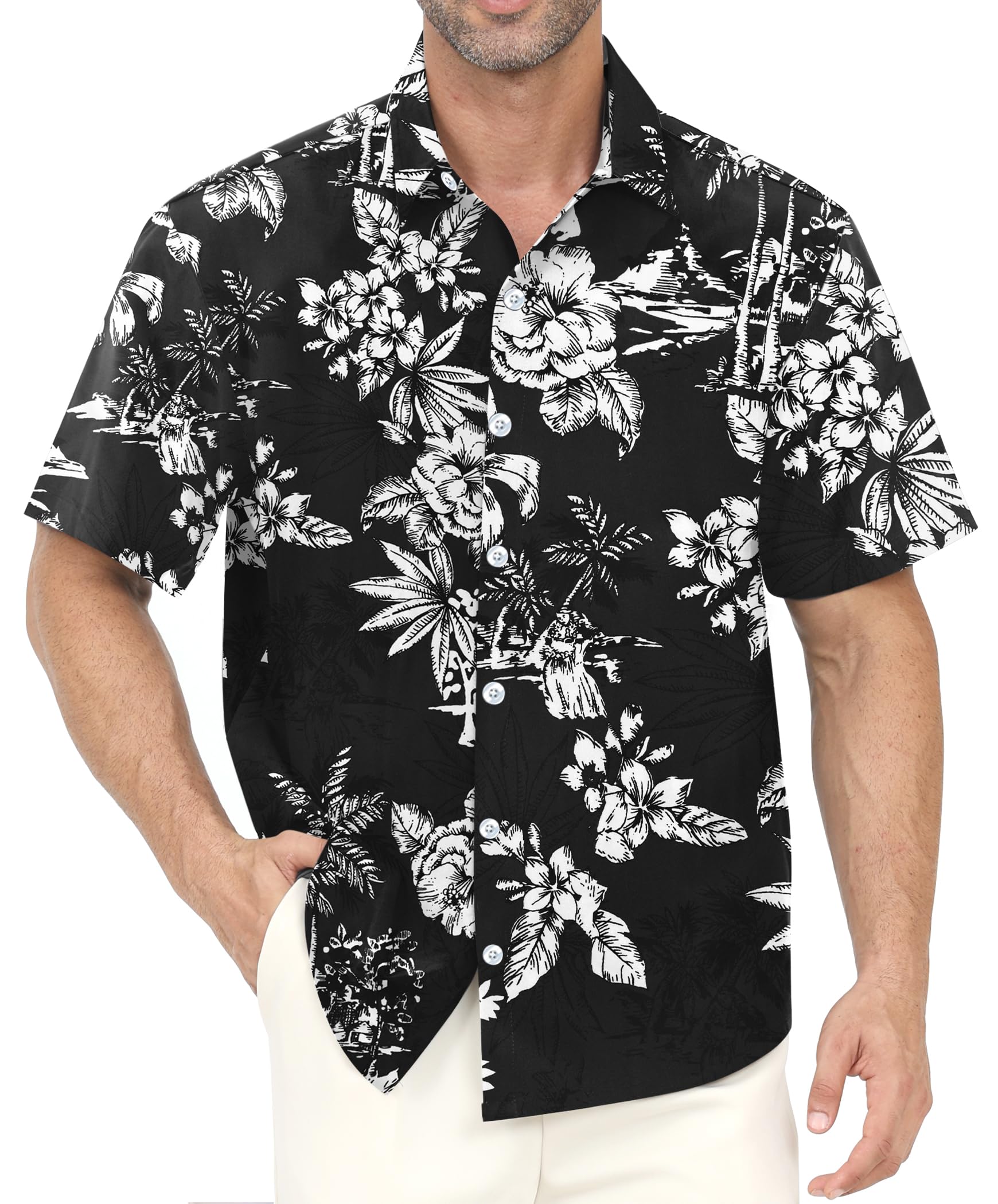 Gavliuu Männer Hawaiihemd, Kurzarm Blumen Druck Hemd Leicht für Freizeit Urlaub