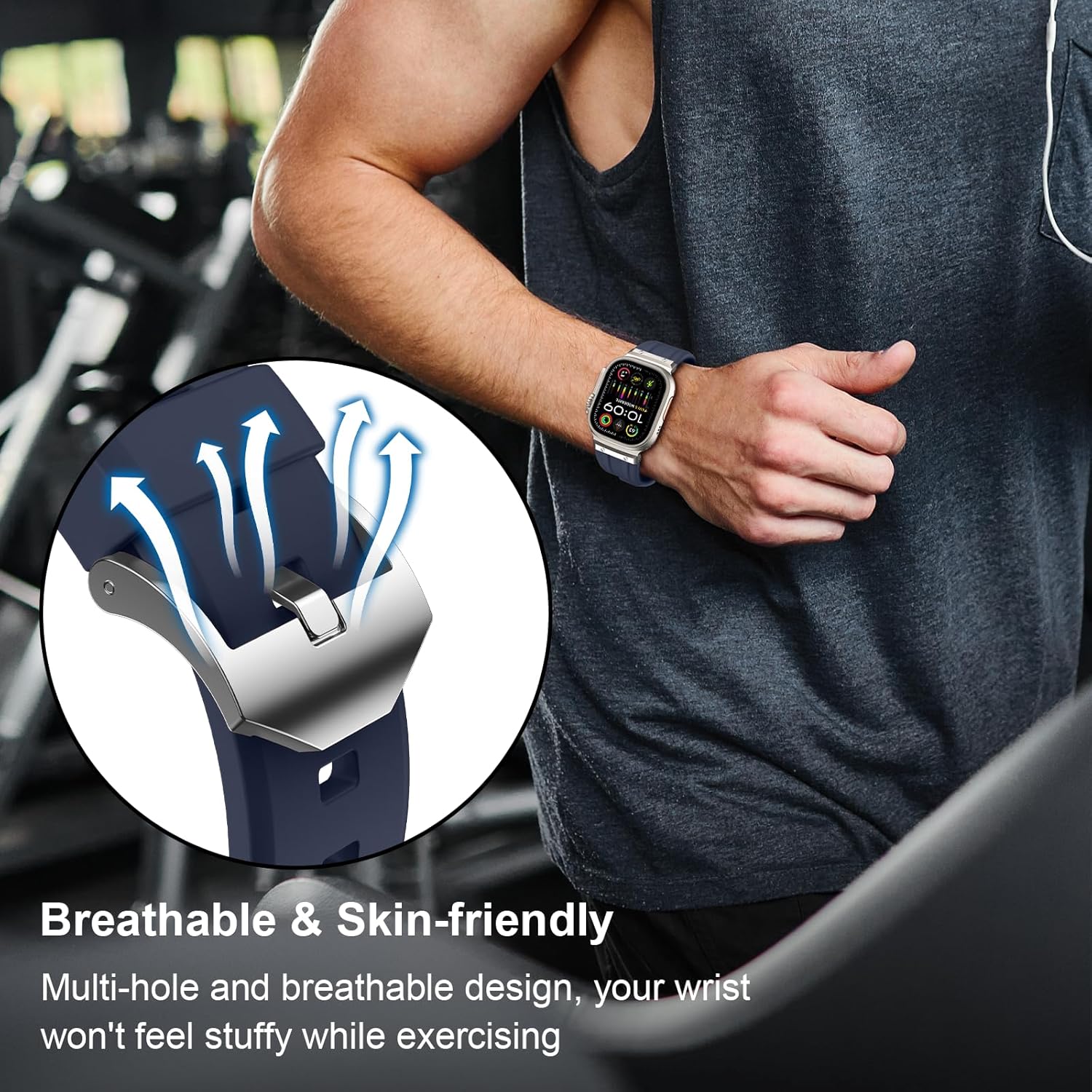 Tasikar Sport Band Compatible with Apple Watch Ultra Band 49mm 46mm 45mm 44mm 42mm, Men Stainless Steel Metal Silicone Replacement Strap for iWatch Ultra 2 Ultra Series 10 9 8 7 6 5 4 3 SE, Dark Blue - Image 6