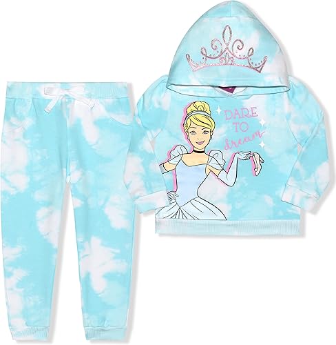 Disney Princess Rapunzel, Cenicienta, Bella o Ariel - Conjunto de sudadera con capucha y pantalones para niñas pequeñas