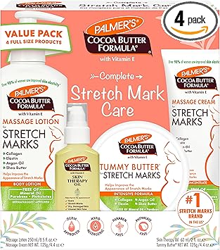 Palmer's Cocoa Butter Formula Pregnancy Skin Care Kit for Stretch Marks and Scars, Dermatologist Approved, Gift for Mom to Be, 4 Piece Full Size Set