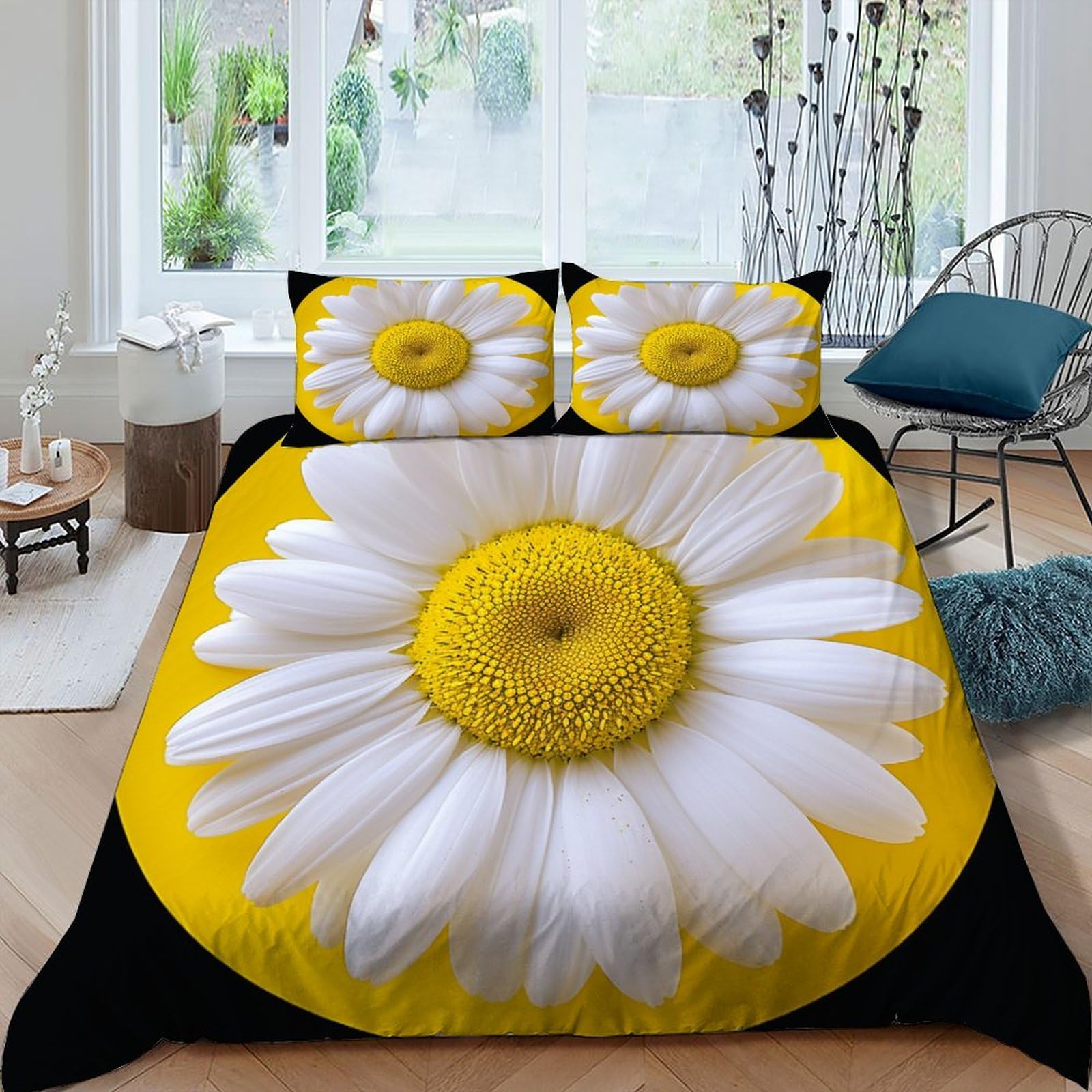 Parure de lit microfibre super douce 220x240 housse de couette fleurs chrysanthème King 3 pièces