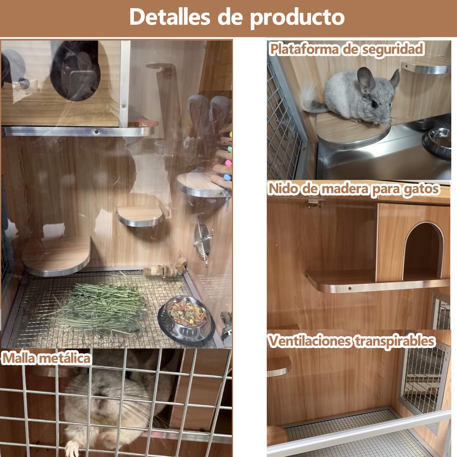Jaula para Chinchilla, Jaula para Animales Pequeños, Jaula Caseta Madera Hámster Roedores con Puertas Delanteras/Tazón De Comida/Botella De Agua/Bandejas Deslizables/Ruedas Giratorias(60 * 40 * 80cm)