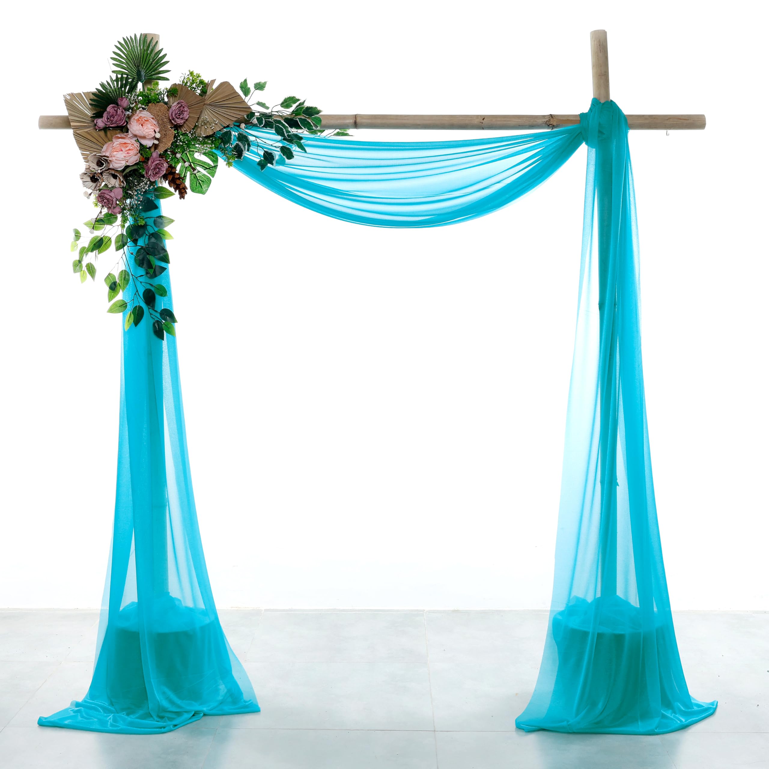 VDS Pack of 2 Panel (30 Inch X 100 Feet) Wedding Arch Draping Fabric Sheer Chiffon Fabric Drapery for Wedding Ceremony Reception Swag Backdrop Canopy Chuppah ARBO Altars Decoration (Peacock Blue)