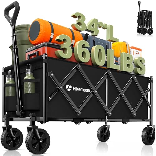 HIKEMOON 34'' Extra Long Folding Wagon Cart, Black