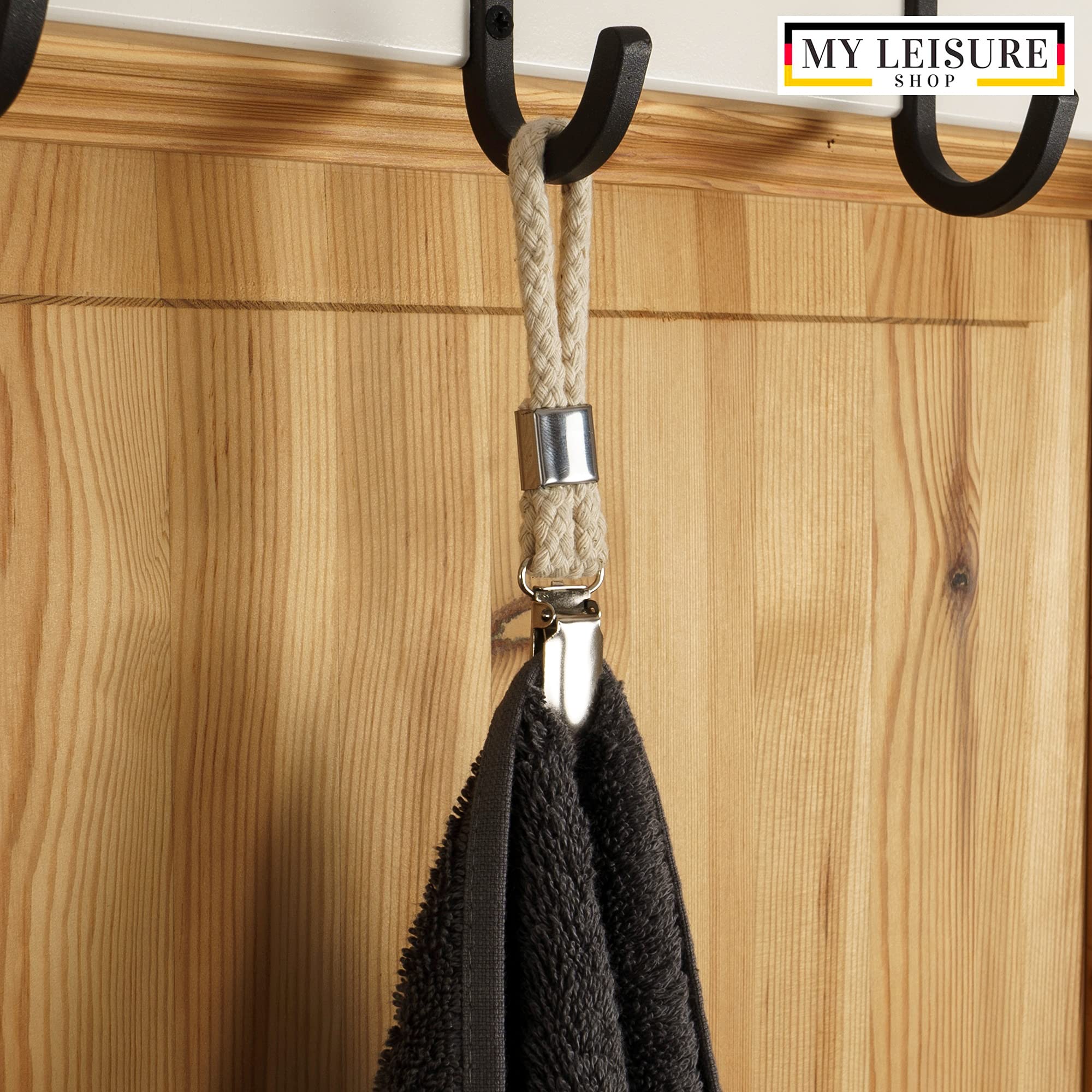 2 Grandi Ganci Porta Asciugamani Da Cucina Con Clip - Clip In Acciaio Inox E Cotone Beige, Pratiche E Multiuso Fino A 1kg - Ideali Per Strofinacci E Panni