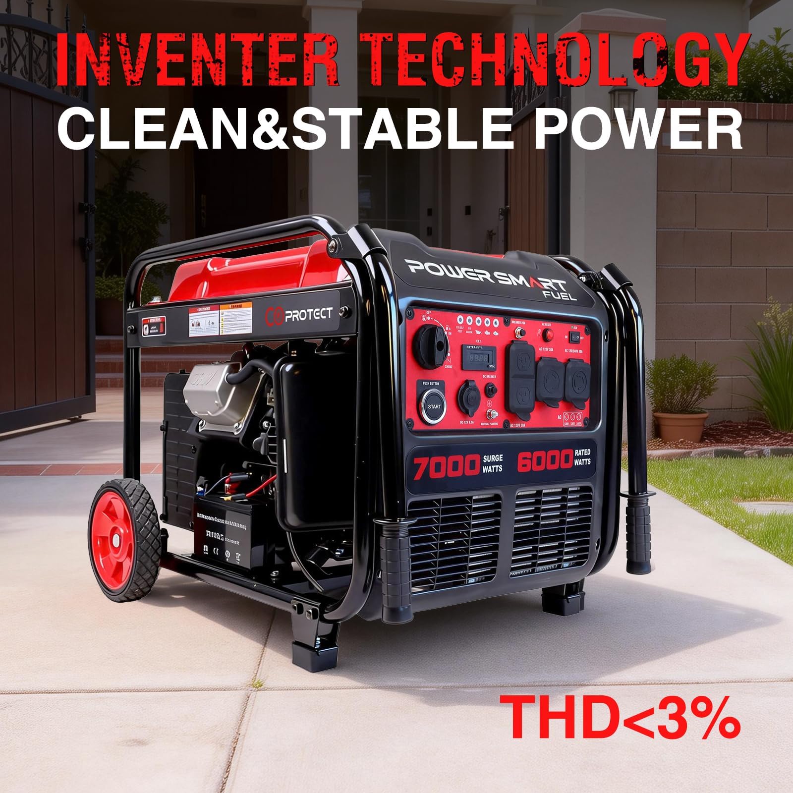 Generador de inversor de marco abierto de 7000 vatios, generador portátil de arranque eléctrico para el hogar backup y campista camping - gas alimentado, 120V/240V doble voltaje, energía limpia para