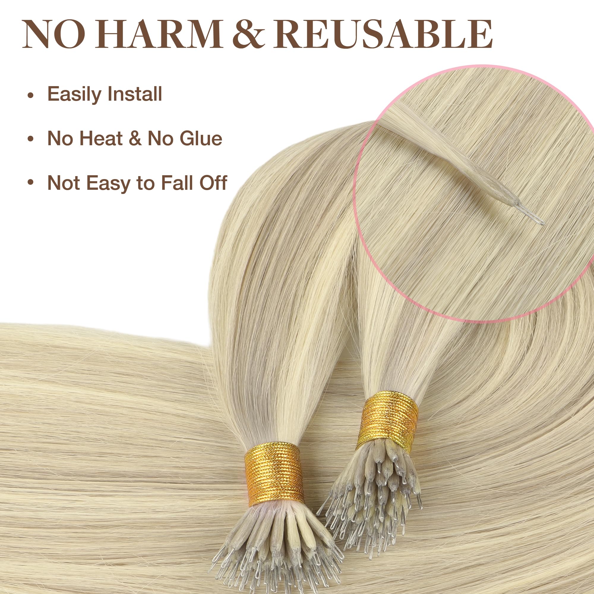 GOO GOO Nano Hair Extensions Real Human Hair, Nano Beads Hair Extensions - Image 4