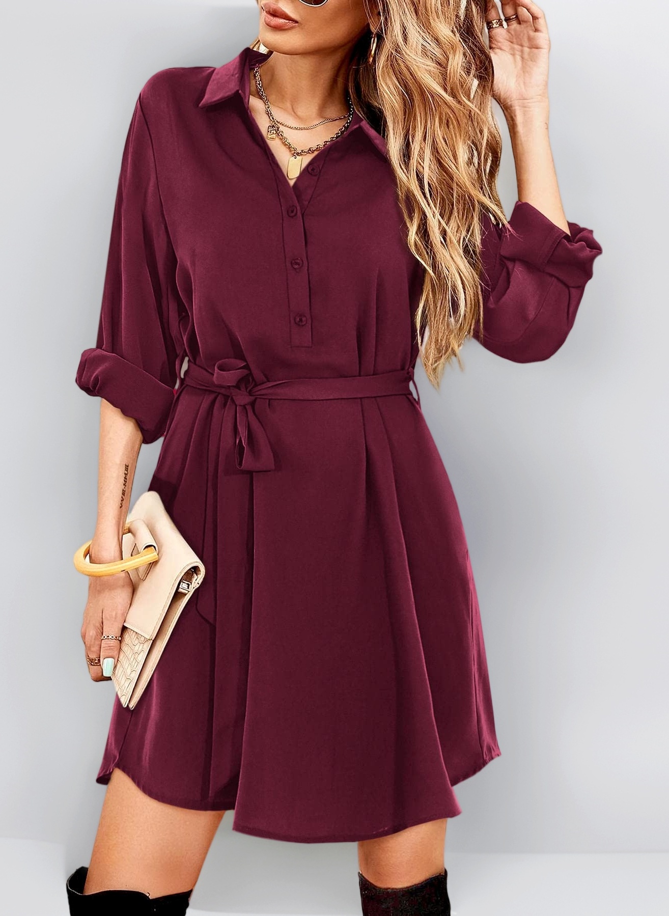 Women's Shirt Dresses Casual Long Sleeve Button Dress with Pockets